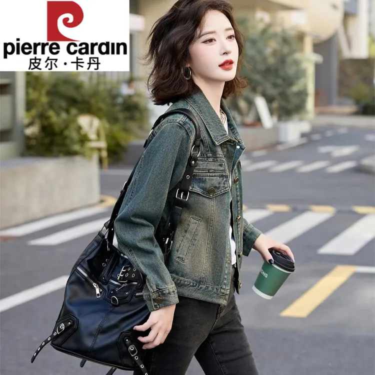 皮尔卡丹牛仔外套女短款2025新款春秋款高级感复古港风小个子休闲