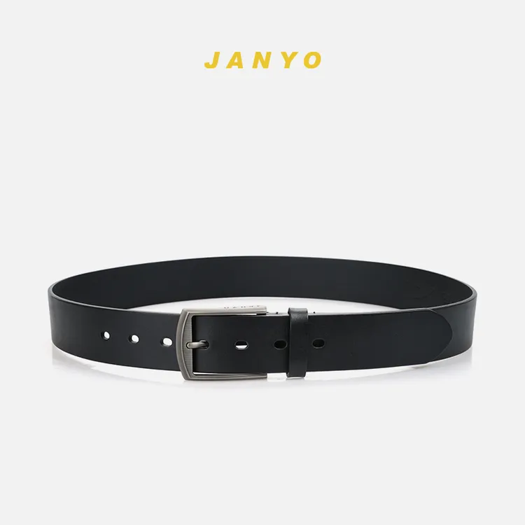 JANYO/杰有真牛皮皮带男士纯头层牛皮青年腰带时尚黑色经典 大货
