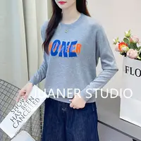 2024秋冬新款韩版字母简约百搭气质针织衫女宽松显瘦圆领打底毛衣