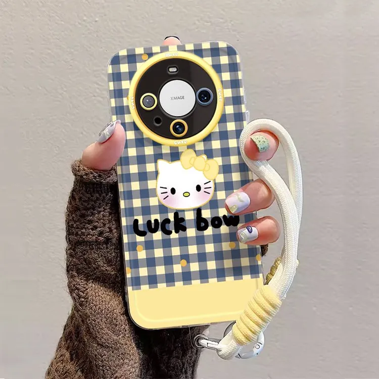 蓝黄格子kt华为mate60pro手机壳带挂链可爱HUAWEImate50新款40/30