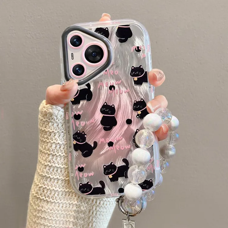 黑色猫咪华为pura70pro手机壳高级感轻奢HUAWEIp60情侣款50小众