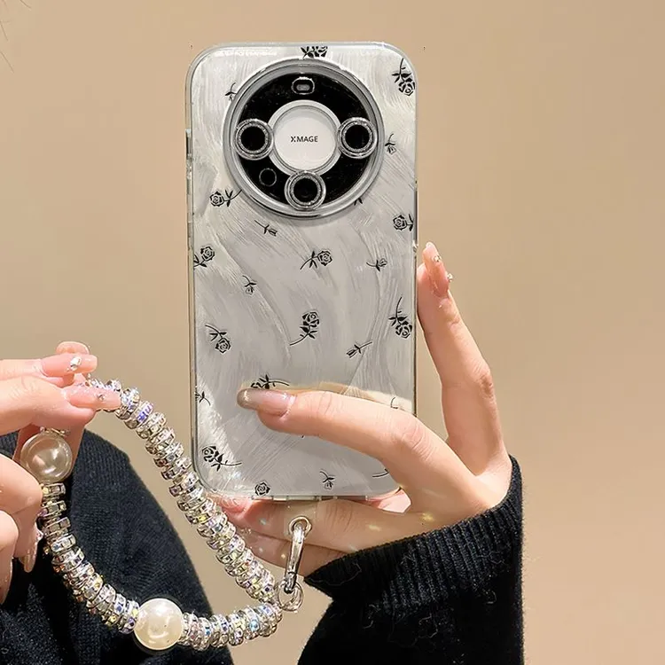黑色玫瑰华为mate60pro手机壳艺术感轻奢HUAWEImate5小熊创意简约