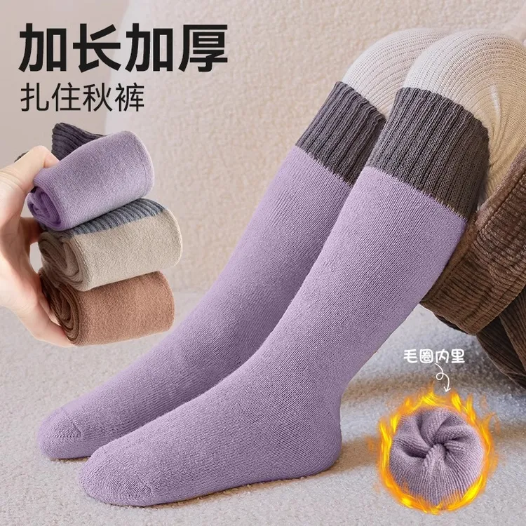 女童袜子秋冬款儿童冬季棉袜加长筒宝宝加厚加绒毛圈小腿女孩棉袜