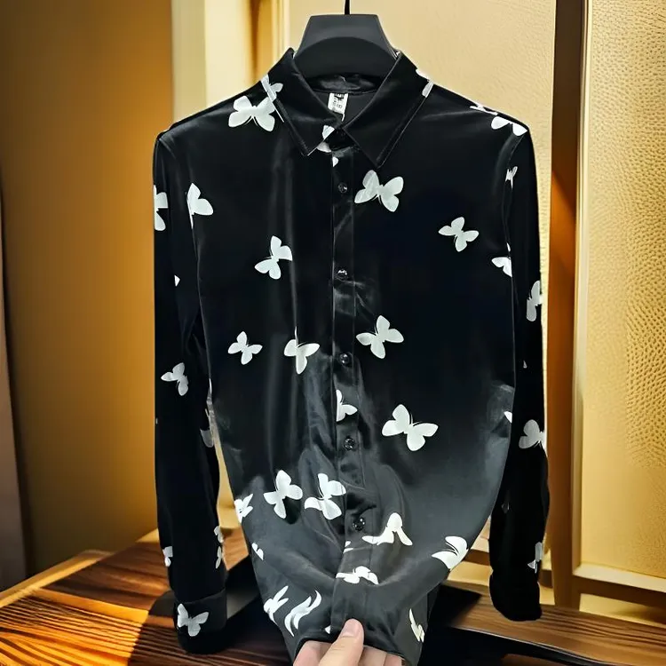 2109-蝶恋峰狂男士轻奢丝绒衬衫