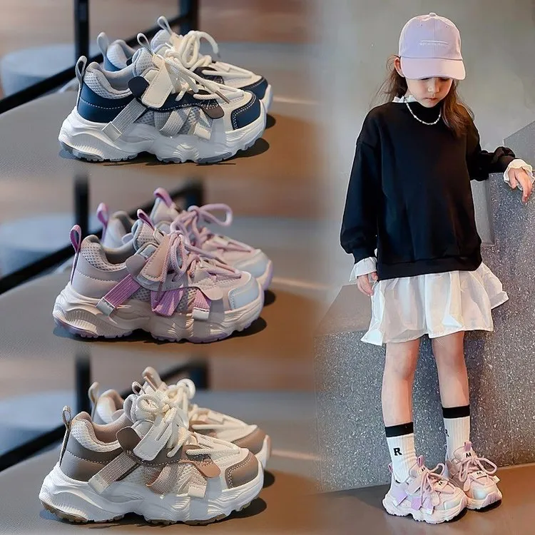 儿童老爹鞋2024春秋新款网纱透气女童休闲运动鞋潮流中大童跑步鞋