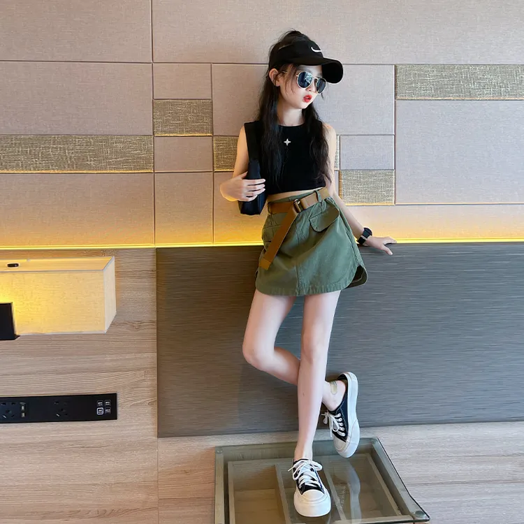 女童夏装套装裙子两件套2025夏季新款韩版A字裙中大童半身裙外穿9