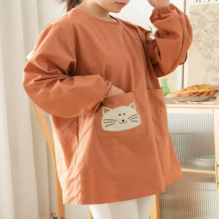 衣女小个子秋冬季长袖纯棉围裙厨房家用2024新款防油加肥工作服