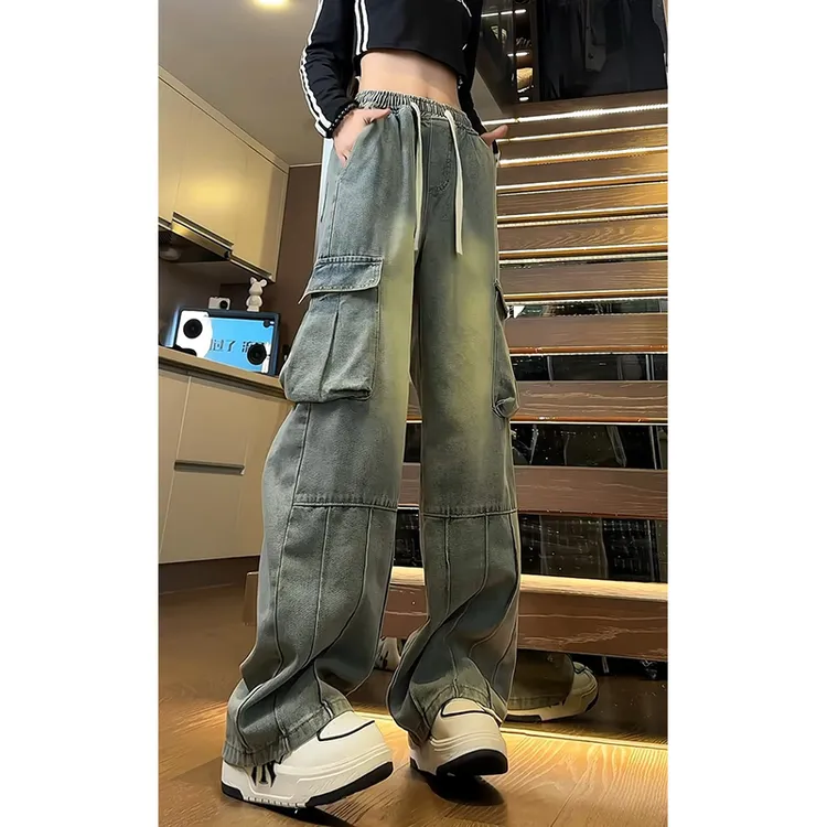 工装牛仔裤男秋季2025新款宽松直筒阔腿裤春秋款美式复古垂感裤子