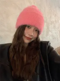 美翻！一秒温柔~显白柔软仿兔毛毛线帽女冬百搭显脸小毛毛针织帽