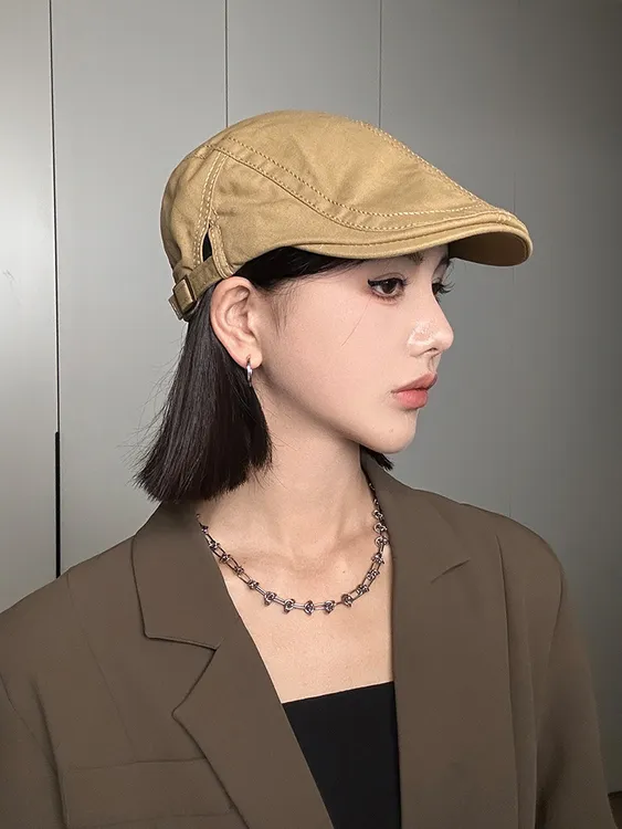 网红款推荐港风前进帽子女夏季薄款百搭个性显脸小鸭嘴报童贝雷帽