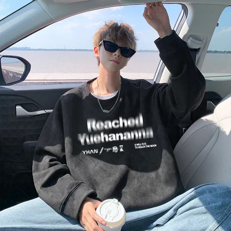 美式男士秋装卫衣青少年简约休闲抗皱趣味印花潮酷宽松潮流高街
