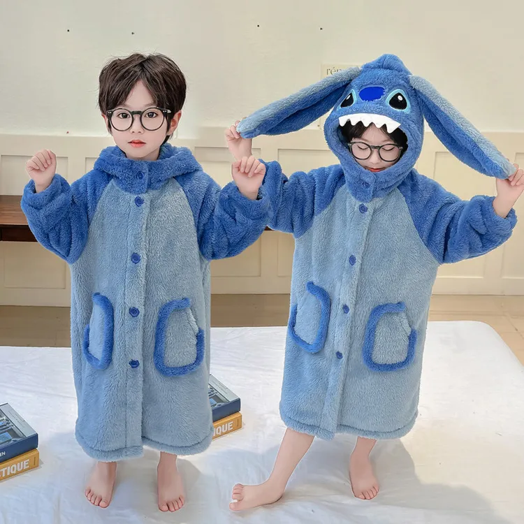 儿童睡衣法兰绒秋冬季男童睡袍珊瑚绒浴袍加厚中小童男孩2023新款