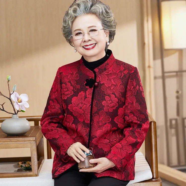 婚礼奶奶秋装高档呢子外套中老年人妈妈秋冬喜庆婚宴老太太上衣