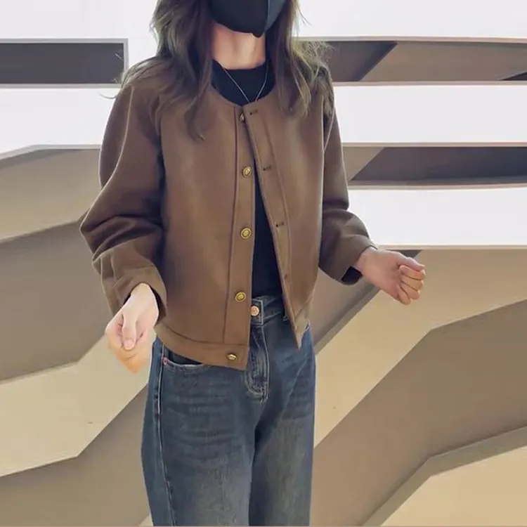 韩版设计感短款咖色外套女2025春秋季新款时尚休闲百搭洋气夹克衫