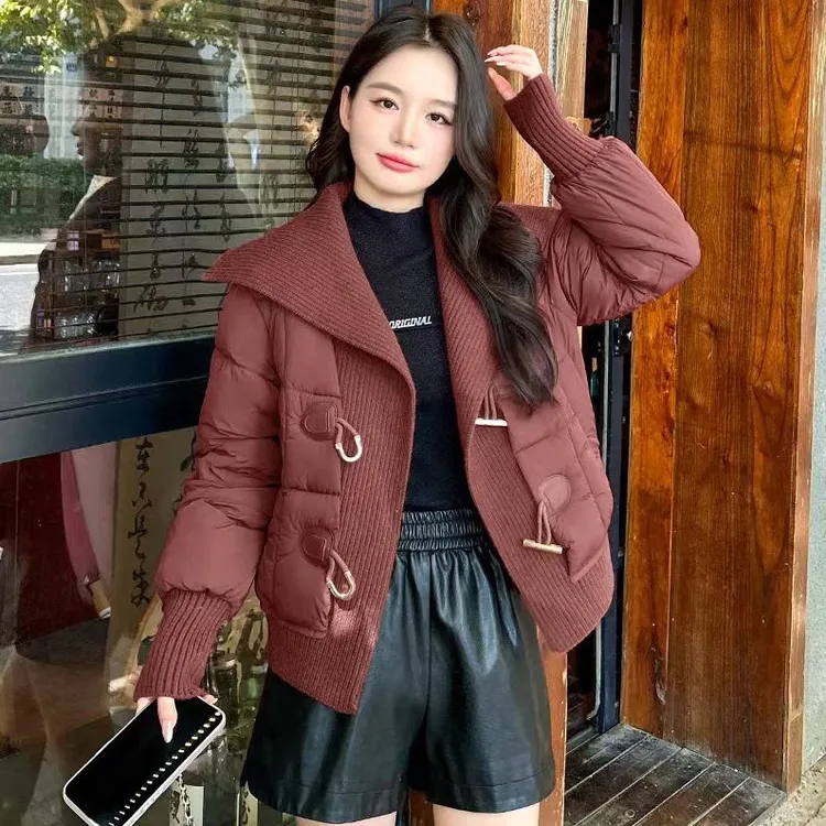 针织拼接棉服女冬季爆款款2025年新款洋气上档次夹棉加厚棉衣炸街