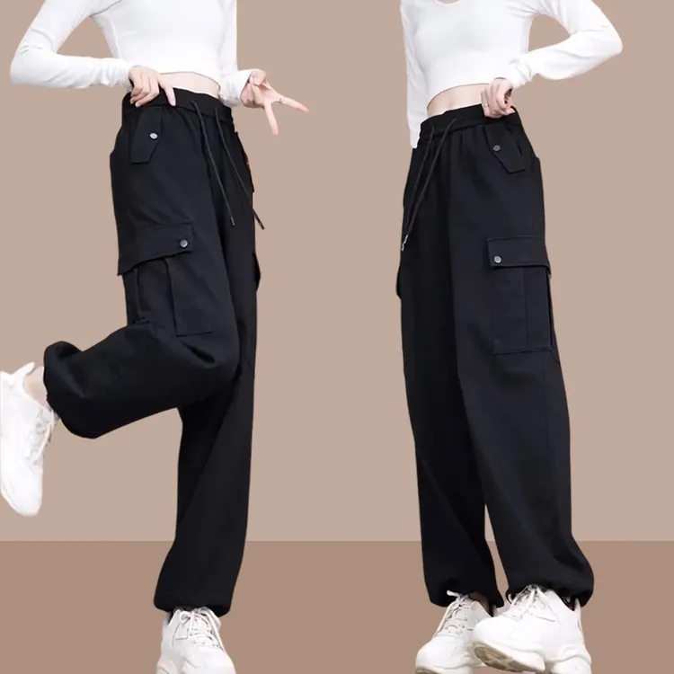 黑色裤子女小个子显瘦工装裤爆款2025新款胖mm显瘦休闲格子裤加绒