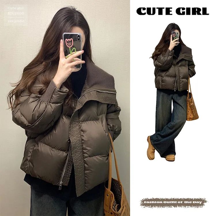 大翻领棉服外套女2025年冬季新款洋气棉衣上档次流行美拉德穿搭潮