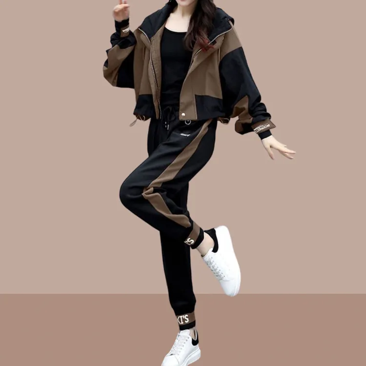 时尚连帽宽松外套女2025春秋新款洋气百搭显瘦束脚裤休闲运动套装