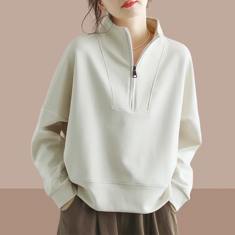 韩版宽松时尚高领拉链半开领卫衣2025春秋季新款洋气加厚长袖上衣