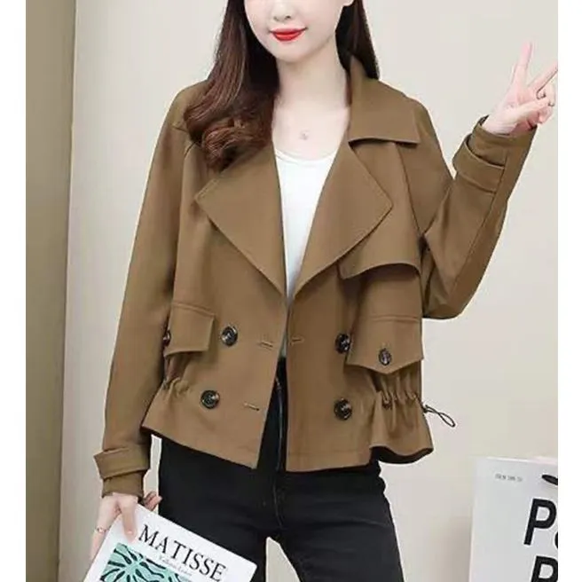 早秋洋气短款风衣2025韩版宽松小个子英伦风上衣休闲拼接大码女装