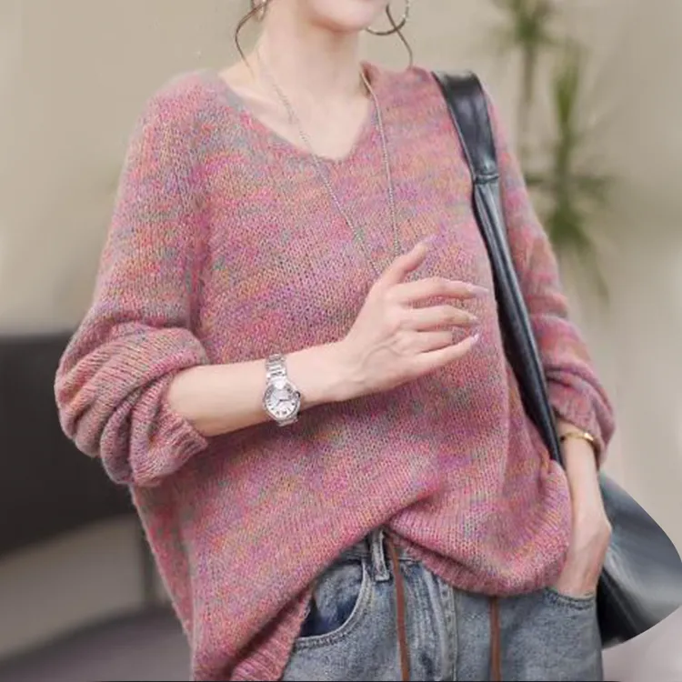 2025春秋新款女装洋气毛针织衫慵懒风毛衣减龄时尚显瘦长袖上衣服
