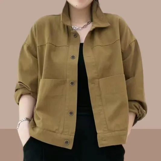 2025春秋季新款时尚休闲百搭工装女士短外套翻领开衫棒球服夹克