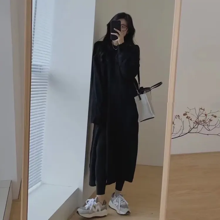 001-025个性时尚百搭开叉长款毛衣裙鲨鱼裤两件套套装