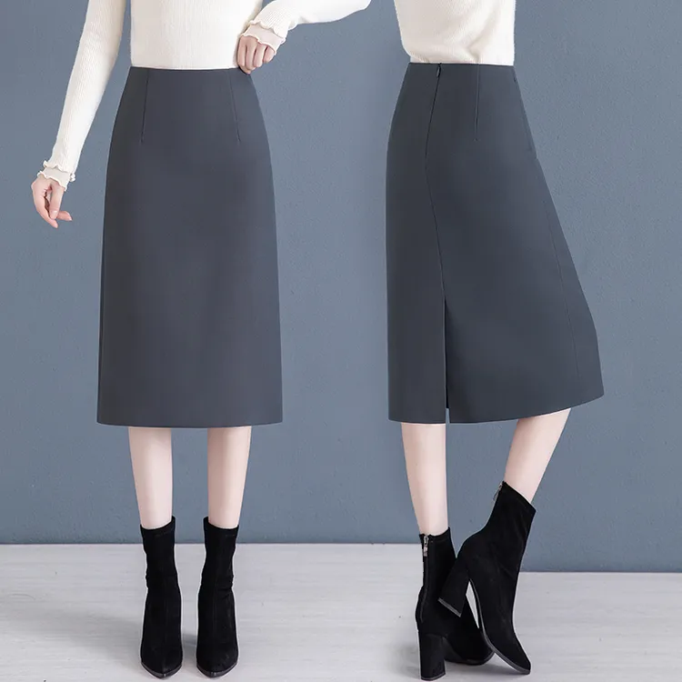 时尚气质半身裙女秋冬2024新款高腰显瘦直筒中长款开叉一步包臀裙