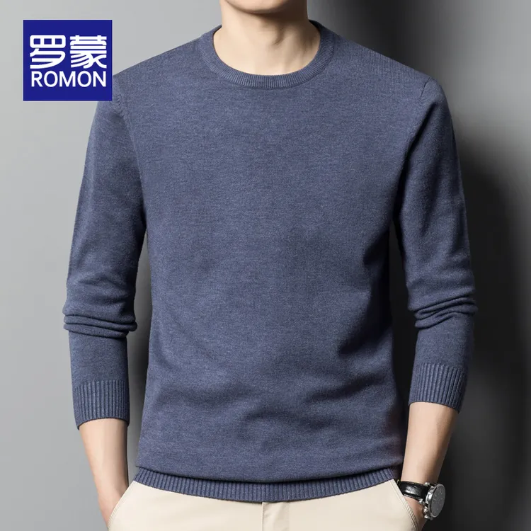 罗蒙男士秋季圆领毛衣男款爆款2025新款秋冬时尚百搭保暖打底衫男