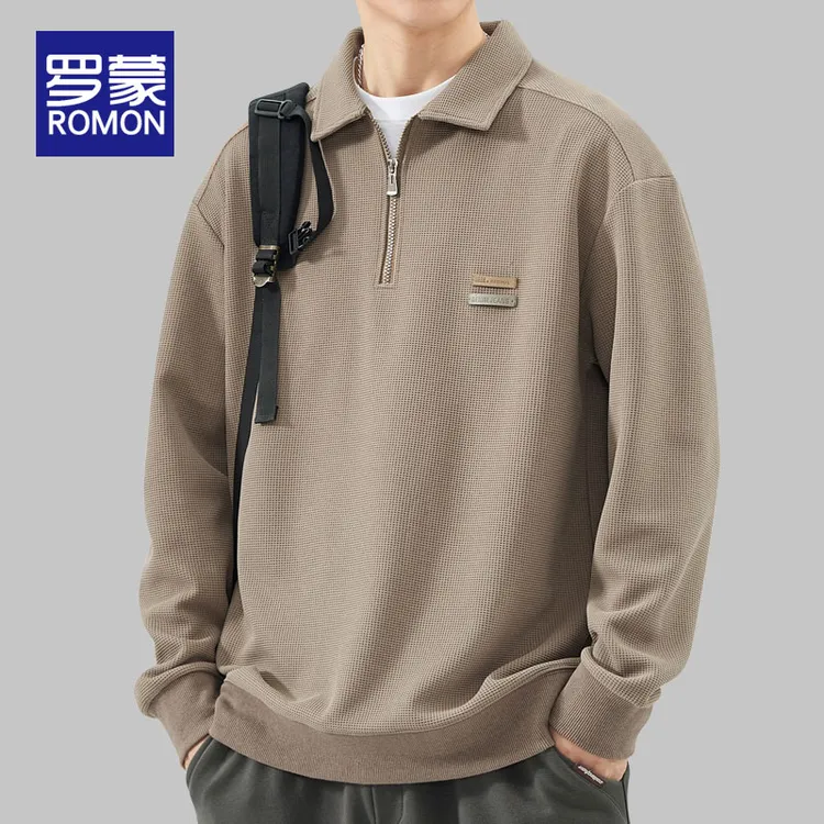 罗蒙男士秋季卫衣男款2025新款美式潮流宽松翻领春秋款长袖上衣男