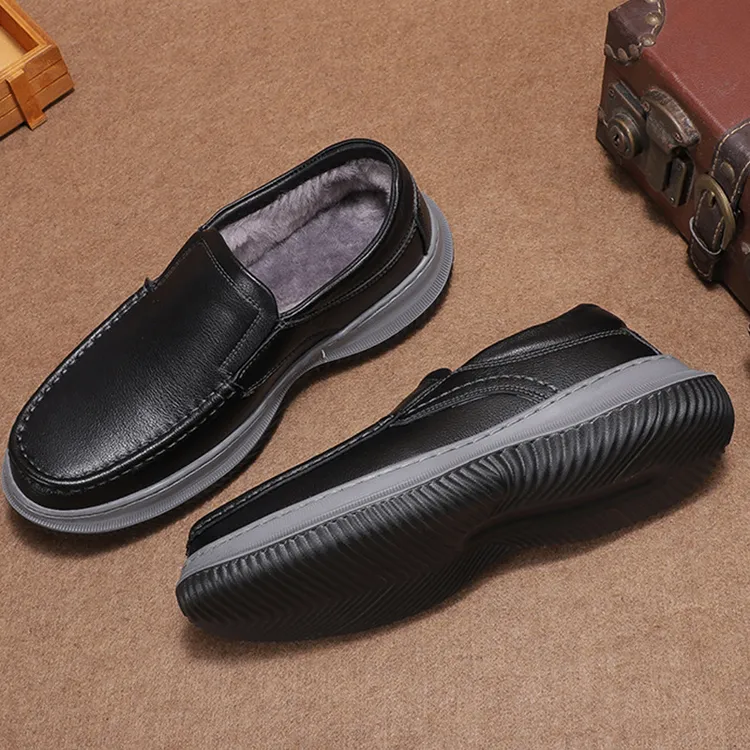 纯羊毛皮鞋男款真皮冬季保暖棉鞋加绒加厚休闲工作鞋爸爸鞋子厚底