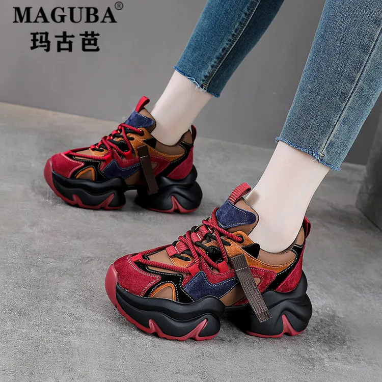 纪诗哲女鞋轻便厚底内增高老爹鞋女时尚轻便百搭休闲潮流运动鞋