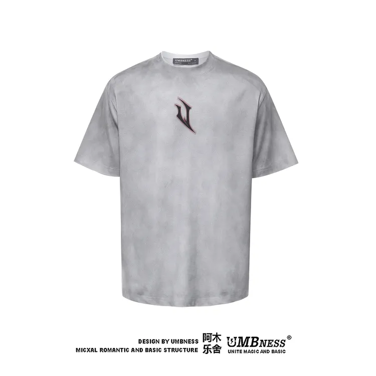 UMBNESS小众高街复古字母短袖ins潮牌男女t恤脏脏白法式尤莱特