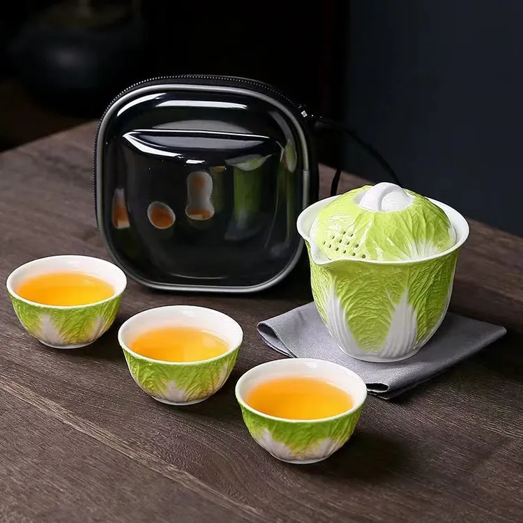 白菜百财旅行一壶三杯便携式户外快客杯功夫茶具茶具套装旅游简约