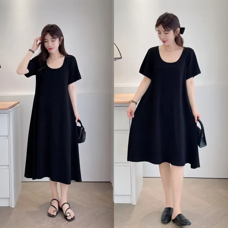 明画大码赫本风百搭显瘦气质小黑裙大码女装5055