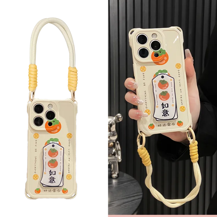 柿柿如意适用苹果16promax手机壳防摔挂绳华为p70小米手拎vivo