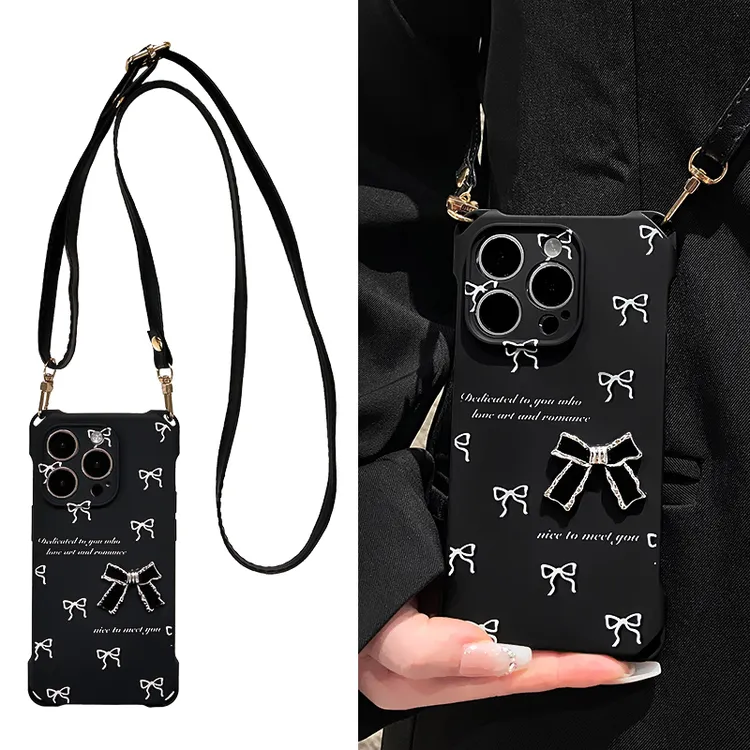 舜翔ins蝴蝶结适用于苹果15promax手机壳四角挂绳iPhone12/13/14