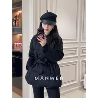  【曼文kiki】“小蛮腰”气质系带收腰醋酸鹅绒服外套 MANQ524