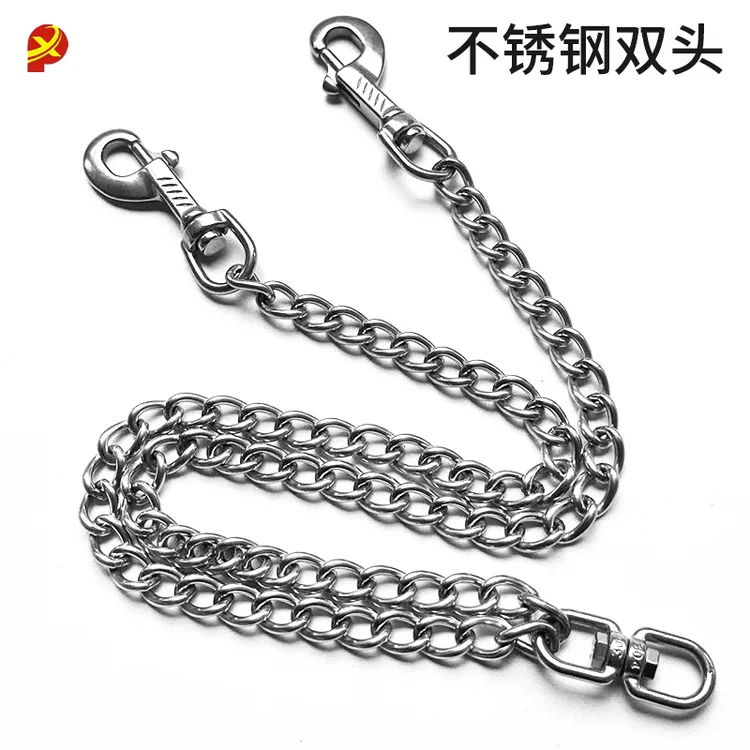 不锈钢狗狗一拖二牵引绳双牵引链遛狗配件小中大型犬适用