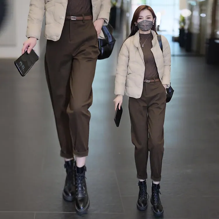 毛呢裤女裤显瘦萝卜裤子女秋冬加绒2025新款爆款烟管裤西装哈伦裤