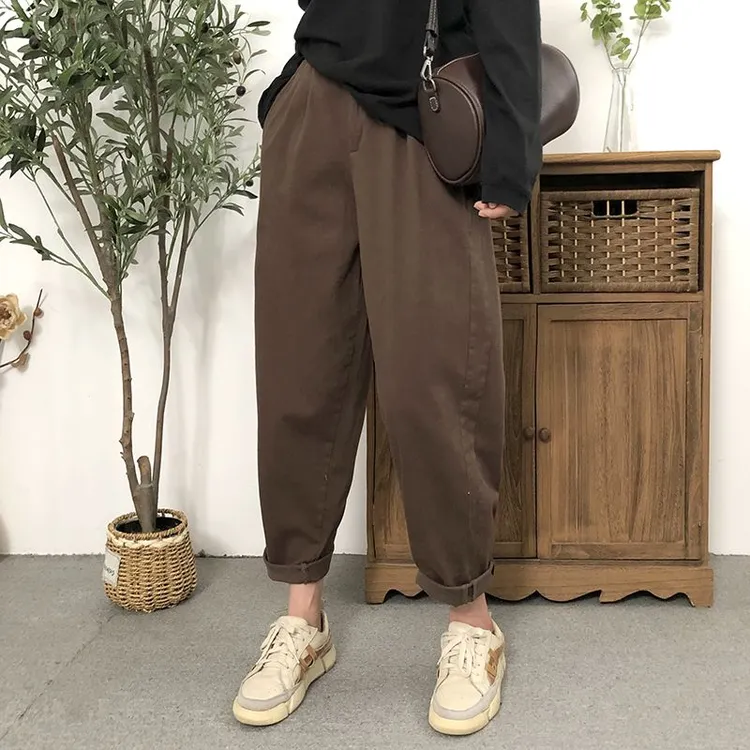 秋季新款女装韩版复古萝卜裤宽松哈伦裤爆款百搭显瘦老爹裤女款