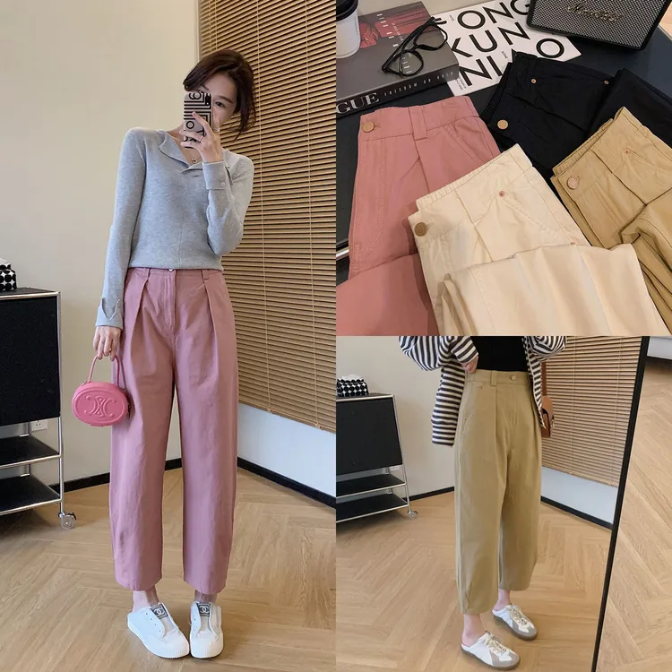 韩版日系休闲九分裤女2025春秋新款窄版阔腿裤宽松显瘦工装哈伦裤