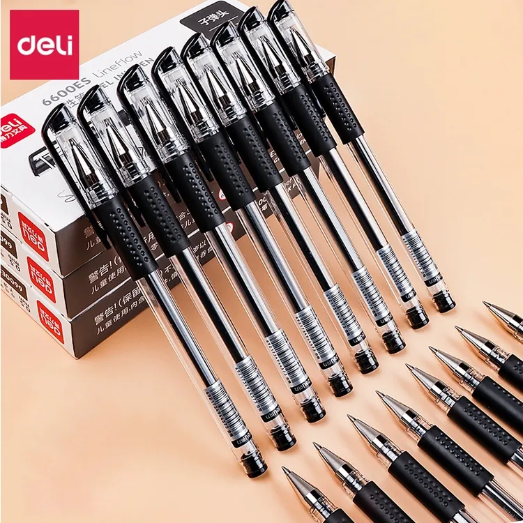 得力中性笔6600ES签字笔办公文具笔碳素笔0.5mm中性芯学生用笔