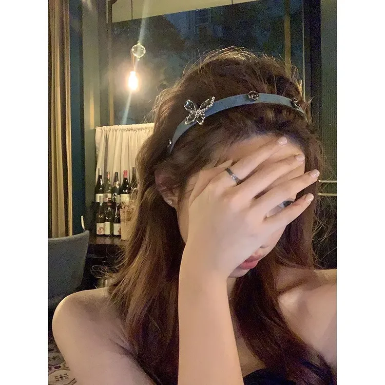 财阀女主 贵气版蝴蝶牛仔发箍女2024新款宽边精致高级感头饰法式
