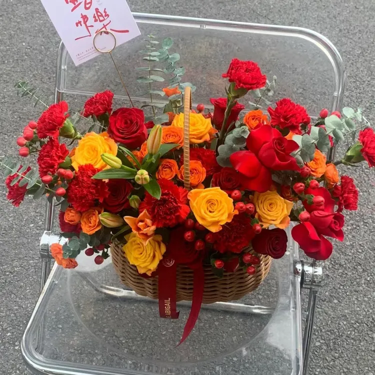 【鸿运当头】乔迁搬新居之喜鲜花手提篮红色系玫瑰送朋友闺蜜
