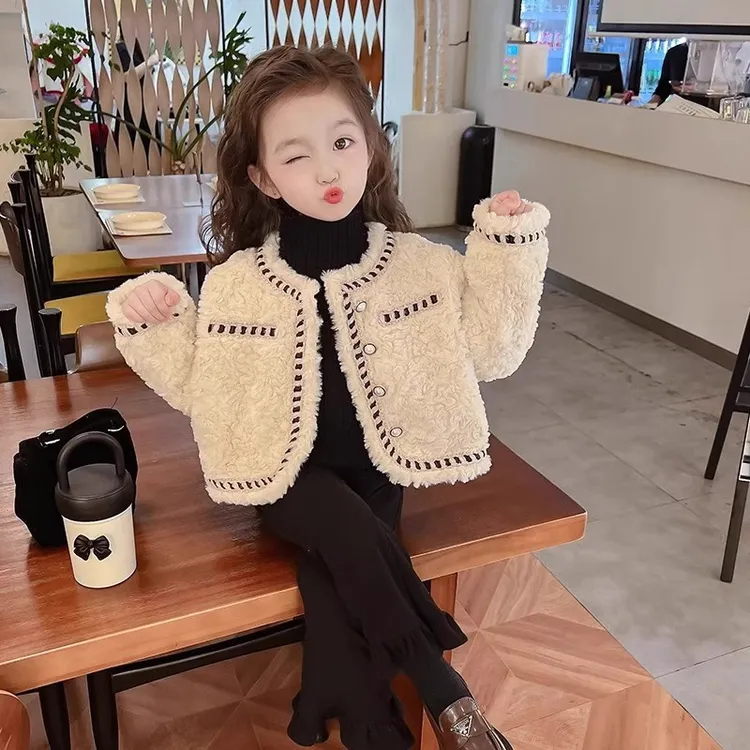 女童秋冬外套2025新款女宝宝女孩儿童洋气小香风加绒上衣女宝冬装