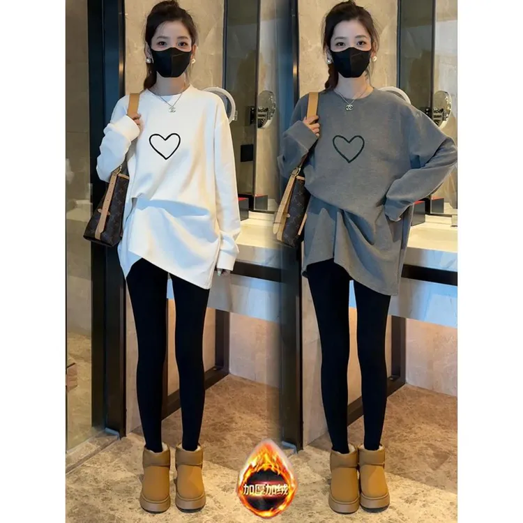 加绒加厚休闲套装女2024秋冬新款洋气长袖T恤打底裤时尚两件套潮