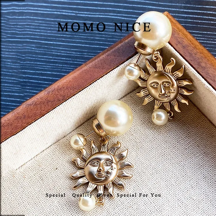 铜合金仿珍珠耳饰 太阳花耳环韦雪同款爆款耳钉耳夹气质高级感