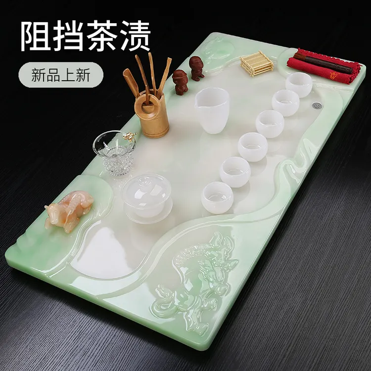 茶托盘大号长方形干泡简约手工排水家用陶瓷茶道创意小型玉石茶台