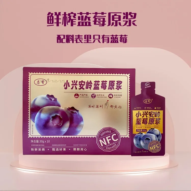 志有 小兴安岭蓝莓原浆 非浓缩NFC到手6盒60袋 B